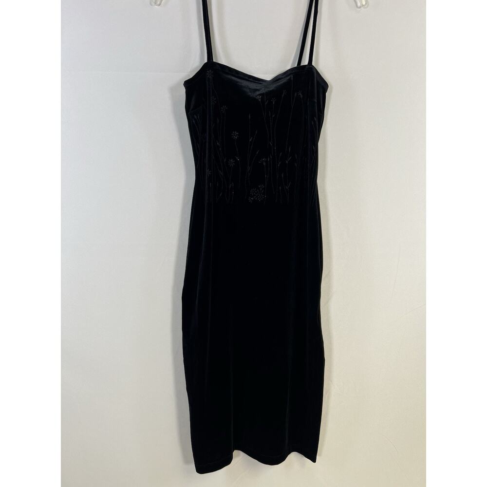 VTG Y2K Rampage Black Velour Velvet Floral Slip Dress Women’s M Fairy Grange - Picture 4 of 13
